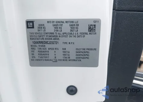 2012 GMC Acadia Slt-1 from USA, damaged, VIN 1GKKRRED8CJ232721